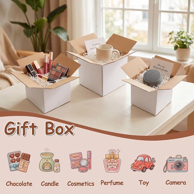 Hoikwo 30 Packs Small Shipping Boxes Mixed Sizes | 10 PCS Each of 6x6x6, 5x5x5, 4x4x4, White Cardboard Box for Small Business Packaging and Mailing