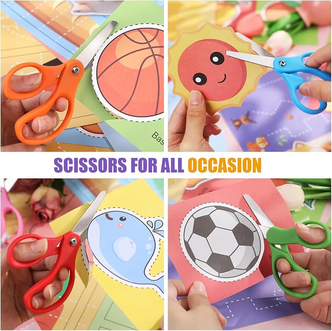 BURVAGY 48 Pack 5" Kids Scissors Safety Children Small Scissors for School | 5 Inch Kid Scissors Bulk Blunt Round Tip Scissors Children Student Scissors for Classroom Kindergarten Age 5-8 Comfort Grip