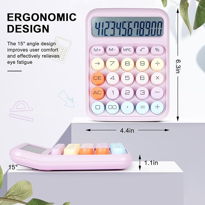 Mechanical Switch Calculator with Big Buttons, Calculators Desktop, 12 Digits, Large LCD Display, Desk Calculator, Cute Pink Calculators for Teachers Students Basic Office (Purple)