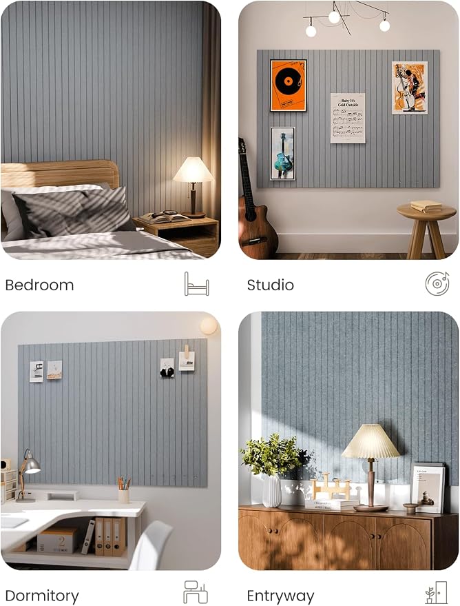 Fluxynara 48" x 36" Large Felt Bulletin Board, Blue Gray | 12 Pack Cork Board Alternative with 60 Safe Adhesive Tabs, Pin Boards for Wall Decor, Home, Office, Classroom,Dorm