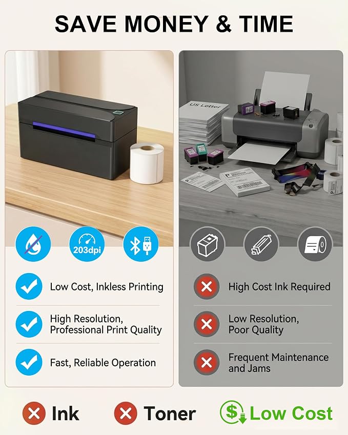 Bluetooth Thermal Label Printer,4x6 Shipping Label Printer | Wireless Label Printer for Small Business and Shipping Package, Compatible with iPhone, Android, Shopify, Amazon, USPS, Black