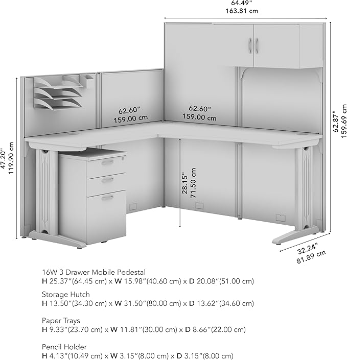 Bush Business Furniture 65-inch L Shaped Cubicle Desk with Storage, Drawers, and Organizers, Single Workstation, Office in an Hour Collection, Natural Elm