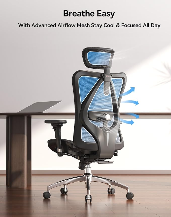 SIHOO M57 Ergonomic Office Chair, Mesh Back Desk Chair with 3D Armrests | Lumbar Support & Adjustable Headrest, Comfortable Computer Chair, Office Chair Hold 330 LBS, Home Office - Black