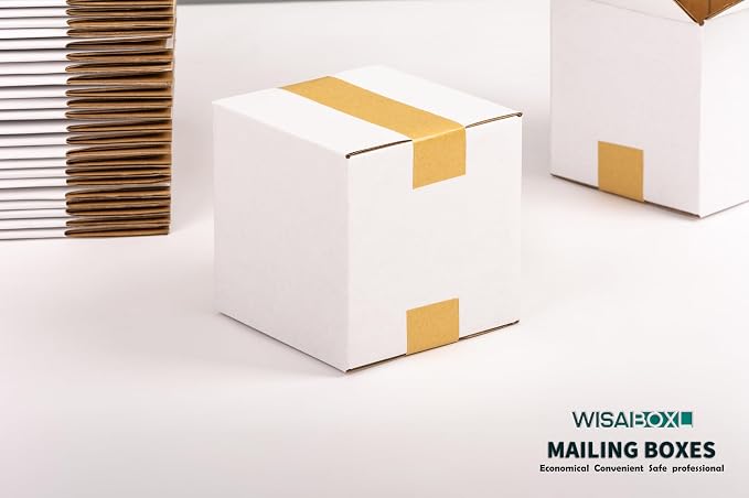 6x6x6 inch Shipping Box for Coffee Mug, Candle, Craft, 25 Pack | White 6 x 6 Small Cardboard Box for Business Mailing, Packing, Moving, Storage, with Fragile Stickers