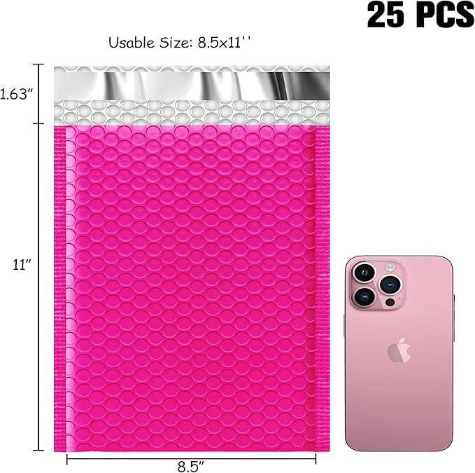 JinRuiKJ Bubble Mailers 8.5x12" 25 Pack, Padded Envelopes, Strong Adhesion Padded Mailers, Cushioning Padded Shipping Envelopes for Jewelry, Makeup - Rose Red