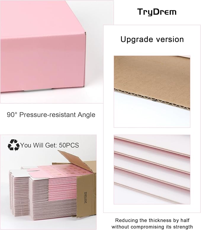 Shipping Boxes 7x5x2 Inch, Set of 50, Cute Pink Corrugated Cardboard Boxes, Mailer Packaging Boxes for Small Business Gift Literature Shipping
