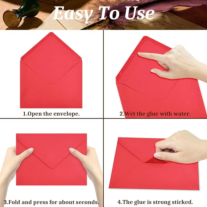 50 Pack Red A7 Envelopes, Christmas New Years Greeting Card Envelopes Self Seal, 5.24 x 7.24 in Envelopes for Birthday Graduation Baby Shower Wedding