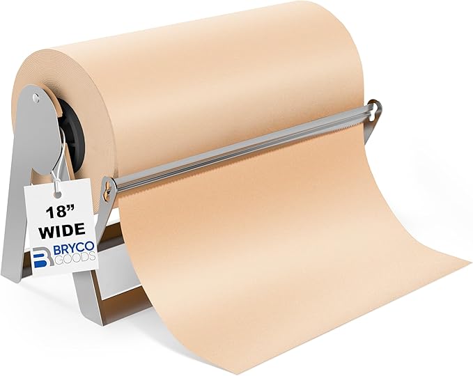 Bryco Goods - 18 Inches All Paper Roll Dispenser and Cutter Made of Heavy-Duty Steel Frame & Sharp Blade. Holds, Dispenses & Cuts. Wall Mountable & Non-Slip Tabletop. Ideal Butcher Paper Dispenser