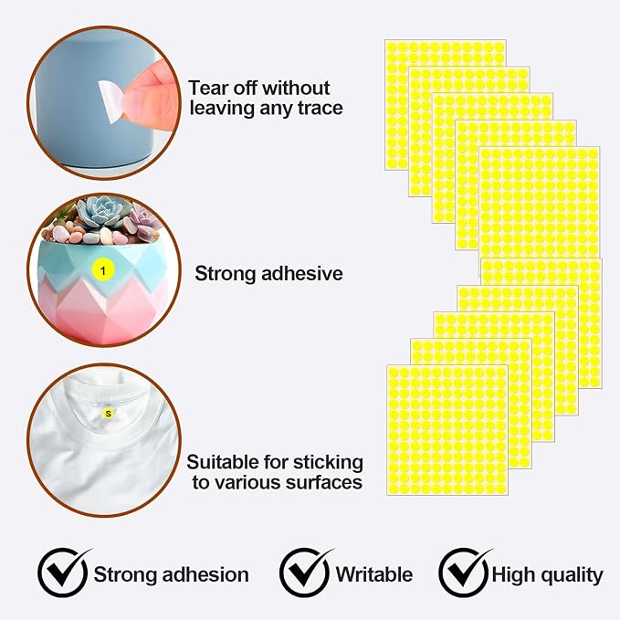 1980 Pcs Yellow Dot Stickers 1/2 Inch Color Circle Round Stickers Small Code Labels for Office Shop Yard Sale Home Marking (Yellow, 1/2" (13mm))