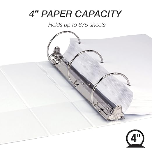 Samsill 4 Inch 3 Ring Binders, Economy Round Ring, Clear View Cover, 675 Sheet Capacity - for School, Home, Office - White, 6 Pack
