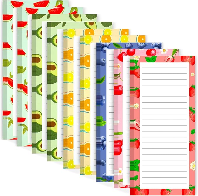Joyberg 9 Pack Magnetic Notepads for Refrigerator, Magnetic Notepads for Refrigerator, Fruit Design Grocery List Pad for Fridge, Full Magnet Back Shopping Lists, 25 Sheets Per Note Pads