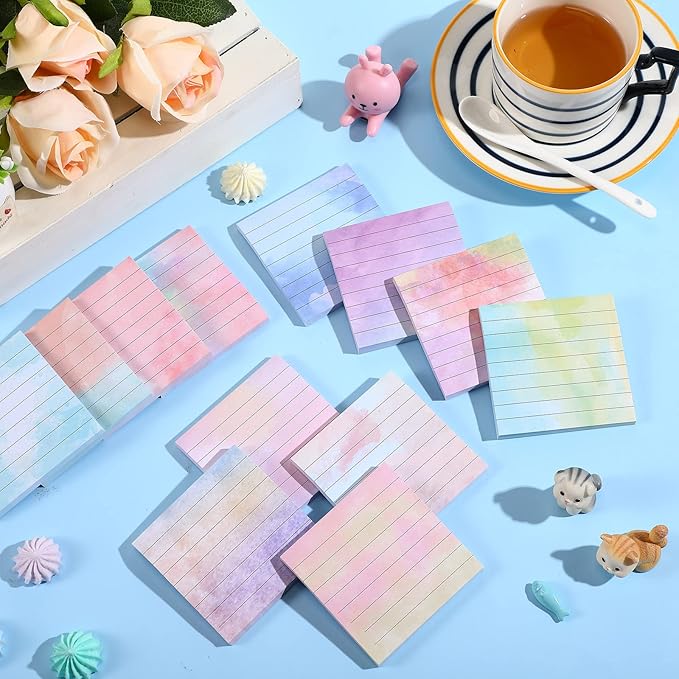 720 Pieces 12 Pads Watercolor Sticky Note Pads 3 x 3 Inch Lined Sticky Notes Watercolor Self Stick Notes with Lines Memo Pads Colorful for School Office Desktop Stationery Students Writing Supplies