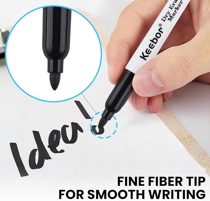 Keebor Fine Tip Dry Erase Markers - Bold Black, Long-Lasting ink, Low-Odor - 288 Pack Whiteboard Markers Bulk for Home, Office, Back to School Supplies