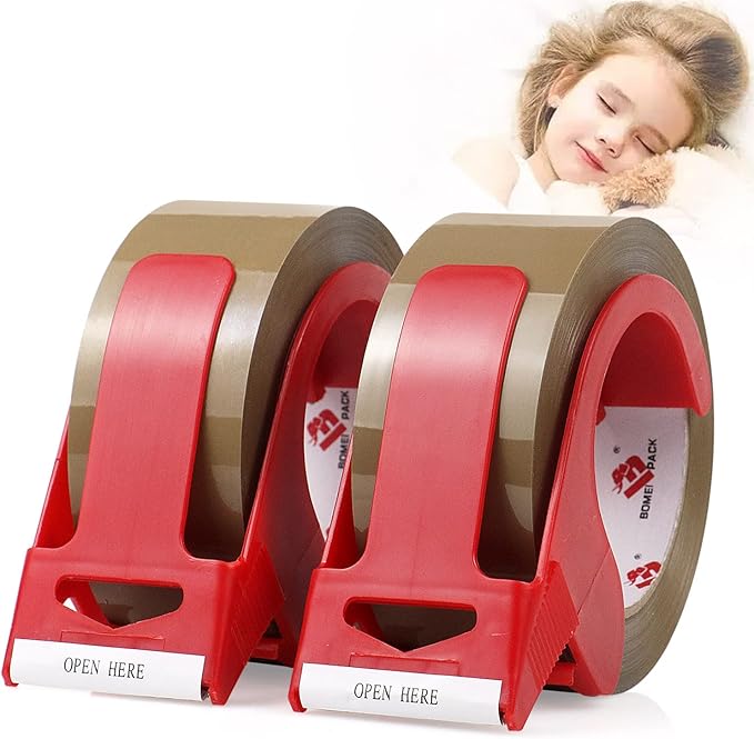 BOMEI PACK Brown Packing Tape No Noise, 2 Pack Quiet Packaging Tape Refill with Dispenser, 1.88 inch x 110 Yards, Heavy Duty Shipping Tape for Sealing Packing, Moving, Office&Storage