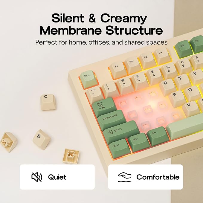 MechLands Aula S102 Membrane Gaming Keyboard w/Number Pad, 100% Full Size | Silent Keyboard for Office/PC Game, USB-C Wired, RGB Backlit, Creamy Silicone Structure, Ergonomic Stands (Yellow)