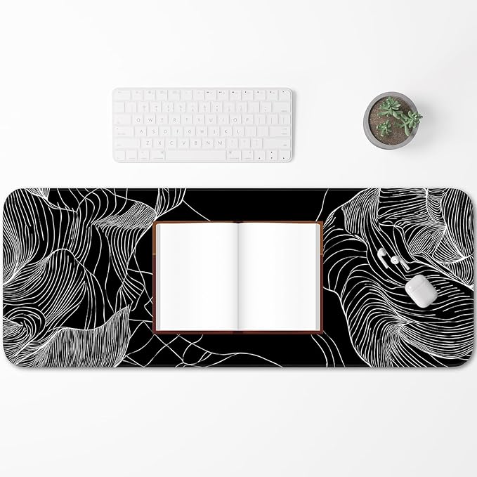 Line Mouse pad, Gaming Mouse pad, Waterproof, Non-Slip Rubber, Stitched Edges, Suitable for Computers, laptops, Home, Office, 31.5x11.8 inches, Black Terrain line