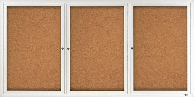 Quartet Bulletin Board, 6' x 3' Enclosed Cork Notice Board, Lockable Swing Doors, Aluminum Frame (2366)