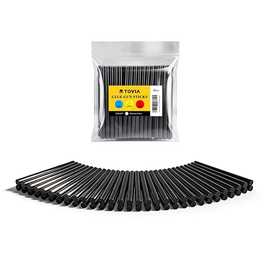 Black Hot Glue Sticks, Mini Size 0.27” x 4", 48-Pack | True Black, UV-resistant adhesive refill, light-blocking resin, zero stringing for 3D prints, electronics, outdoor repairs.