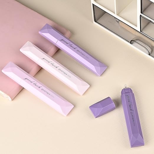Temiary 4-Pack Double Sided Tape Roller, 6 mm x 196 Inch Adhesive Tape Glue Scrapbook Dispenser Runner for Scrapbooking Craft Supplies Office School (Purple)