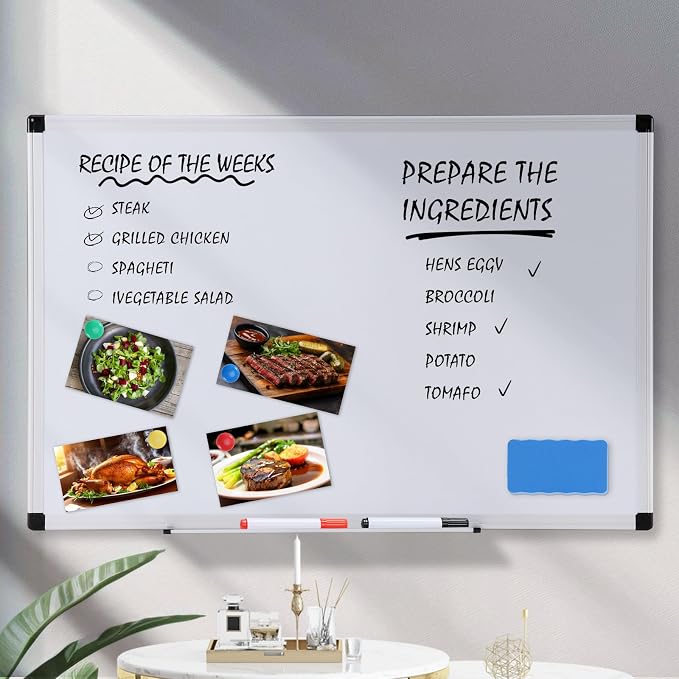 OLIXIS 30" x 40" Magnetic White Board, Dry Erase Board for Wall, Whiteboard with 1 Dry Eraser & 2 Multicolor Markers & 4 Magnetic Pins, Aluminium Frame for School, Office, White
