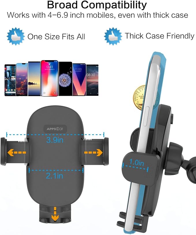APPS2Car Phone Stand for Desk, Adjustable Cell Phone Holder for Office | Triple-Clamp Phone Holder, Height-Adjustable Folding Arm, 360° Rotation, Anti-Slip Base, Fits Cases up to 20mm