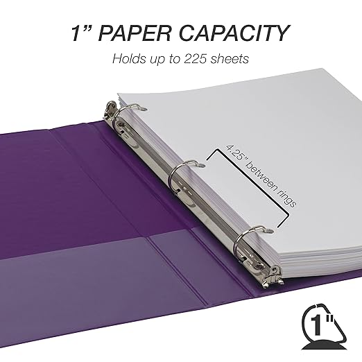 Samsill Durable 1 inch 3 Ring Binder, D Ring Binder, 100% Recycled Chipboard, Purple