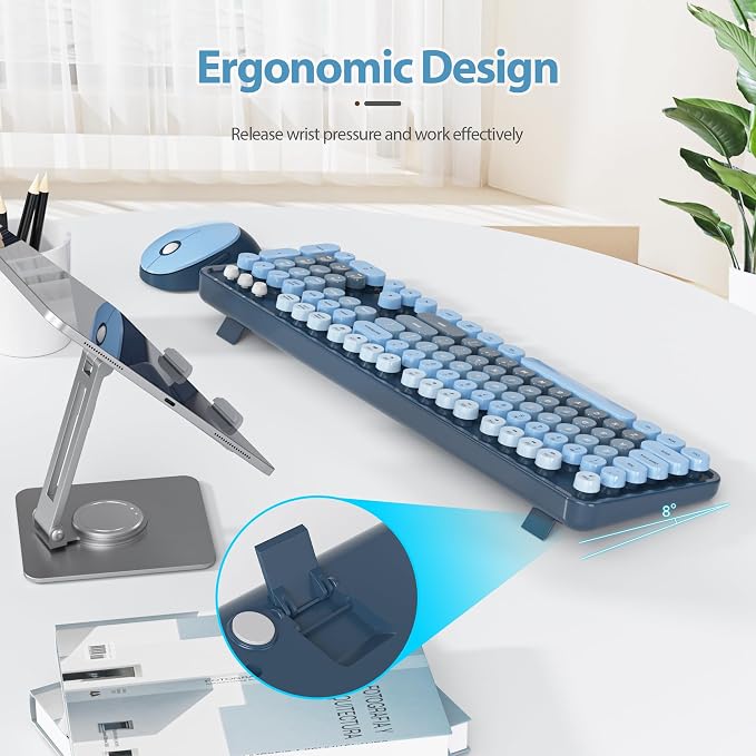 Wireless Keyboard and Mouse Set, Retro Typewriter Sea Blue | 1600DPI Full Size With Number Pad & Mouse,Compatible With All Windows,Ideal For Computer, PC, Notebook, Laptop