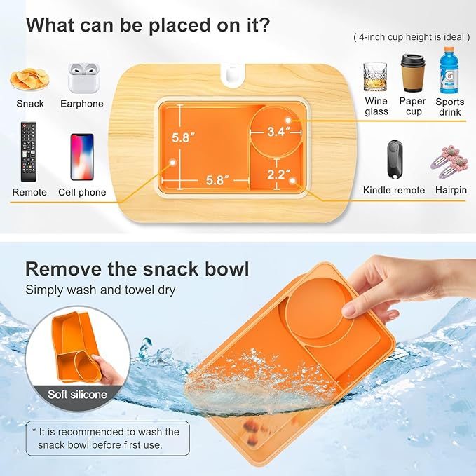 Tablet Pillow Stand for Lap Use with Snack Bowl and 360° Rotating Arm, Adjustable iPad Holder for Bed, Couch, and Recliner, Compatible with 4.7"-13" Kindle, iPad, Tablet, Phone,Orange