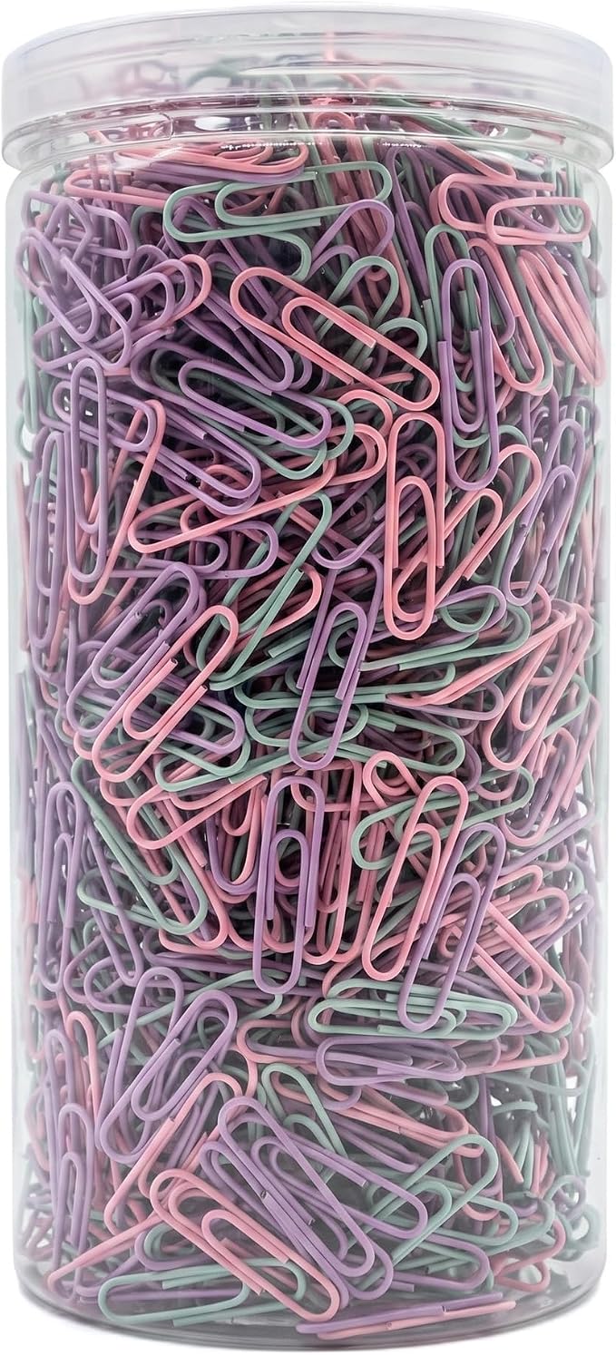 Macaron Pastel Paper Clips, 3 Soft Colors, 2000PCS, 1.3 Inch | Vinyl Coated, Rust Resistant, No Snag, Bulk Pack, For Aesthetic Desk Office School Crafts & Journaling