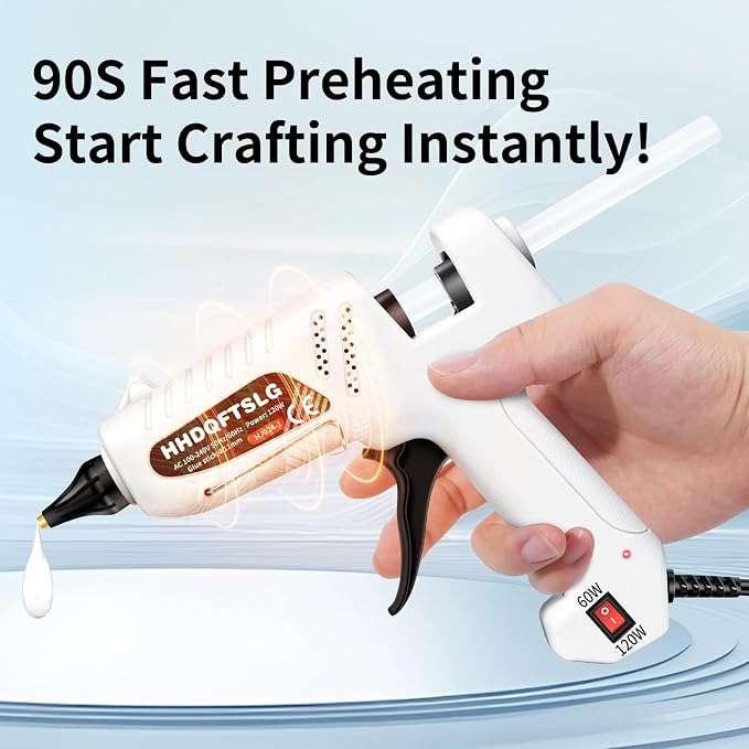 Hot Glue Gun Kit with 30 Sticks, 60/120W Full Size Dual Power Glue Gun | 20W Fast Preheating Anti-Drip Glue Gun and Sticks Set (6"x0.44") Mini Glue Gun Ideal for School Crafts DIY Making Repairs