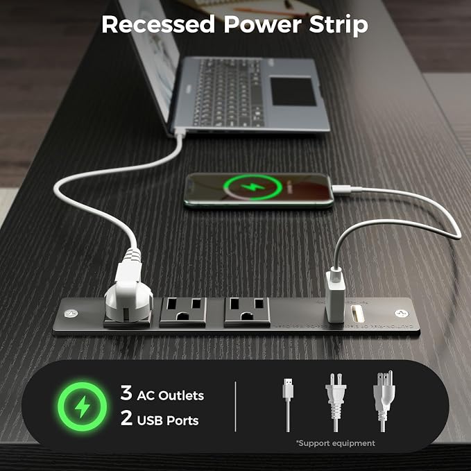 AODK 61 Inch L Shaped Computer Desk with 4 Drawers, LED Lights, Black | Power Outlets, Adjustable Monitor Stand, Open Storage Shelves, Reversible Layout for Gaming and Home Office