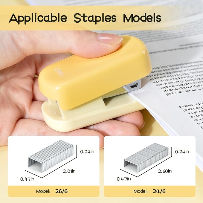 Deli Mini Stapler with 830 Staples, Small Cute Desk Staplers, 25 Sheet Capacity, Yellow