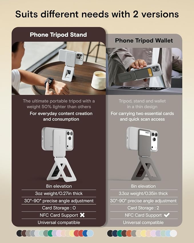 MOFT Phone Stand, Magnetic Phone Tripod Stand Stain-Resistant MOVAS Leather & Angle Adjustment & Strong Magnets Tripod for iPhone 17/16/15/14/13/12 (Included Metal Ring)-Jet Black