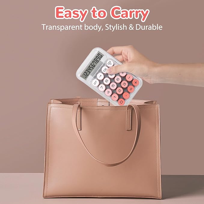 Cute Calculator, Mechanical Switch Calculator, Calculators Desktop 10 Digits, Desk Calculators with Big Buttons and LCD Display, Battery Power,Ideal for School Home Office Basic(Pink)
