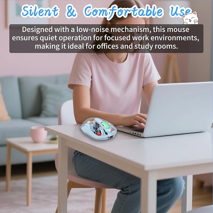 elec Space Cute Wireless USB C Mouse - Bluetooth Triple Mode Rechargeable Cartoon Mouse for Laptops, iPads & MacBook Air/Pro - Silent Operation, Portable Design, Unique Magnetic Character (Blue)