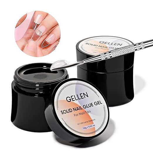 Gellen 2pcs Solid Nail Gel Glue Set for Soft Gel Nail Tips, 15g/pc Clear Acrylic Nail Tip Solid Gel Glue for DIY Nail Art for Press on Nail, Need Nail Dryer Cured