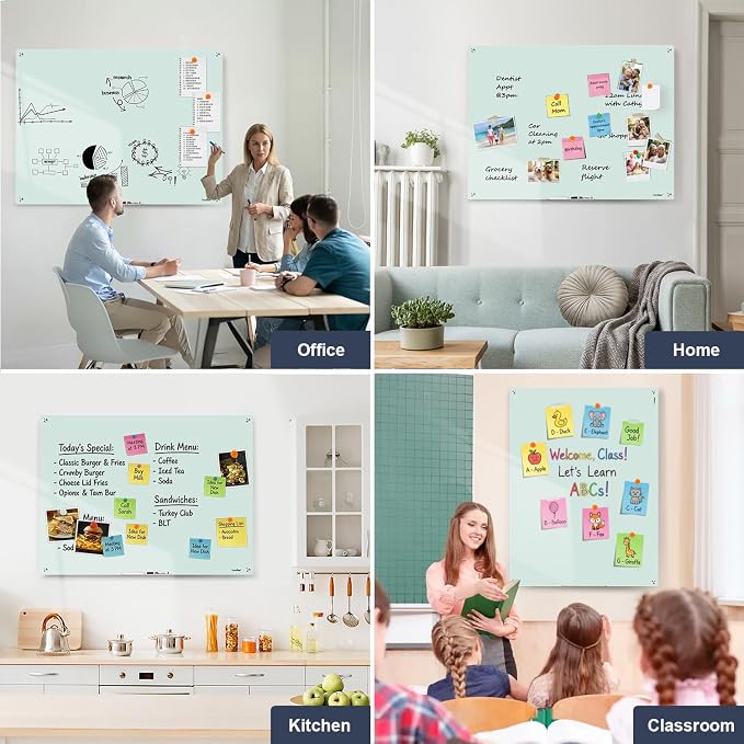 Glass Whiteboard 48x32 Magnetic White Board Dry Erase Board for Wall | Magnetic Surface, Dry Erase, Large Frameless Glass Whiteboard, Ideal for Office Home School Classroom Kitchen