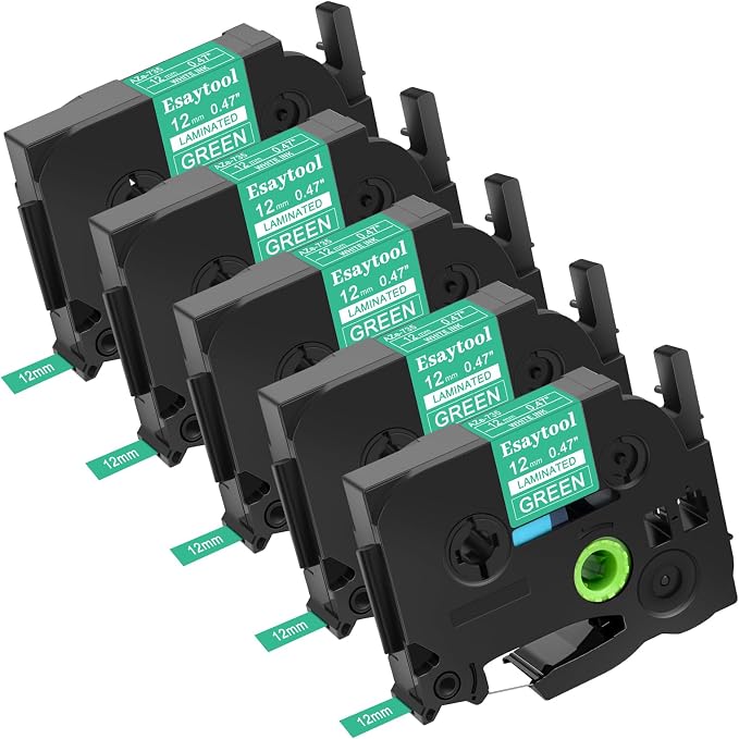 5 Pack Compatible with P-Touch TZe-735 AZE-735 TZ-735 White on Green 12mm 0.47'' Laminated Label Tape Replacement for Ptouch PT-H100 PT-D200 D210 D400 PT-P700 PT-1000 PT-2030 Label Maker