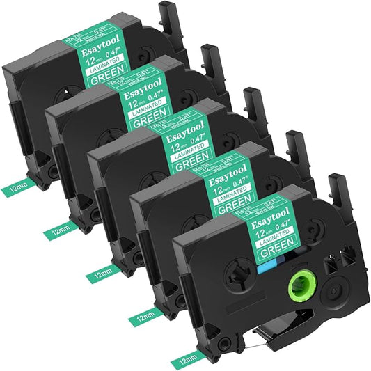 5 Pack Compatible with P-Touch TZe-735 AZE-735 TZ-735 White on Green 12mm 0.47'' Laminated Label Tape Replacement for Ptouch PT-H100 PT-D200 D210 D400 PT-P700 PT-1000 PT-2030 Label Maker
