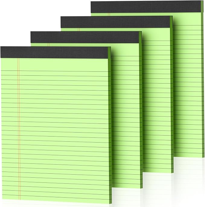 4 Pack Green Legal Pads 8.5 x 11 Green Note Pads 8.5 x 11 Notepad 8.5 x 11 Micro Perforated Writing Pads Lined Paper Pads Wide Ruled Pad of Paper 30 Sheets Notebook for Study, To-Do Lists, Office