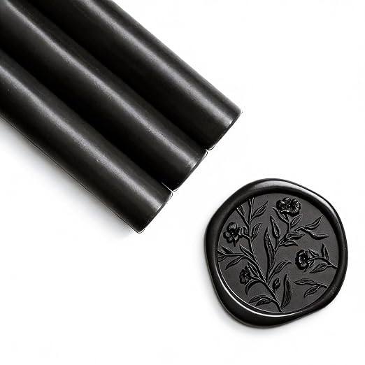 UNIQOOO Mailable Glue Gun Sealing Wax Sticks for Wax Seal Stamp - Black Color, Great for Wedding Invitations, Cards Envelopes, Snail Mails, Wine Packages, Gift Ideas, Pack of 8