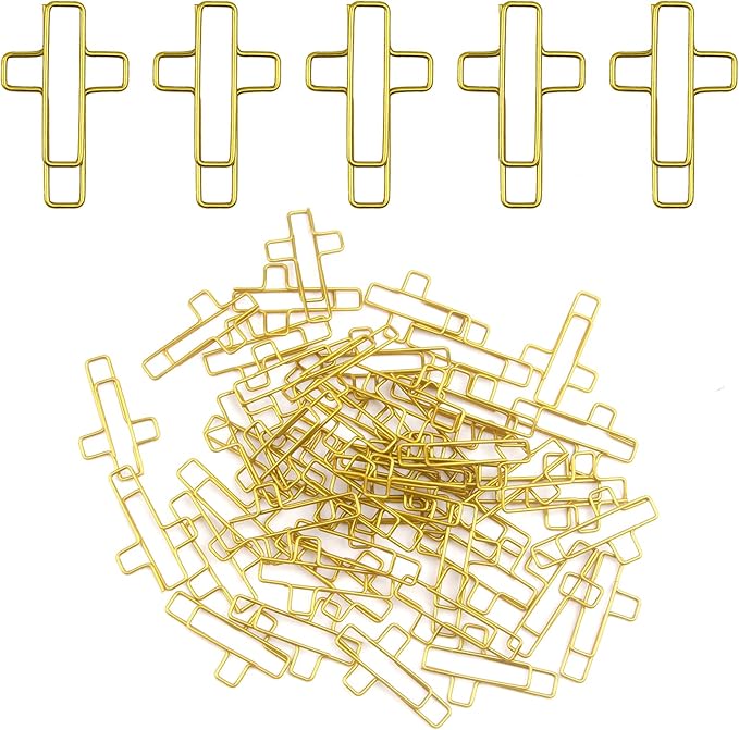 50 PCS Gold Cross Paper Clips Bible Paper Clips - Versatile Bible Study Supplies for Christian Office and Home, Also Great as Journaling Papers Clip and Bookmarks