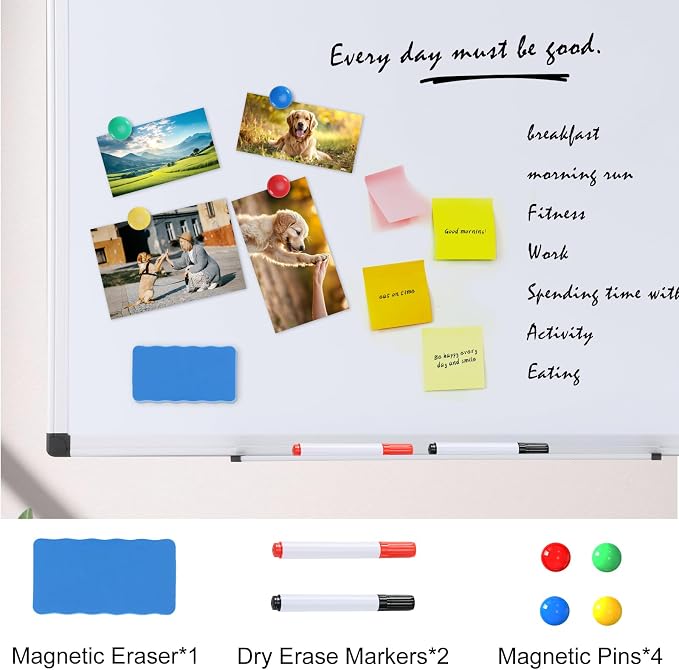 OLIXIS 30" x 40" Magnetic White Board, Dry Erase Board for Wall, Whiteboard with 1 Dry Eraser & 2 Multicolor Markers & 4 Magnetic Pins, Aluminium Frame for School, Office, White