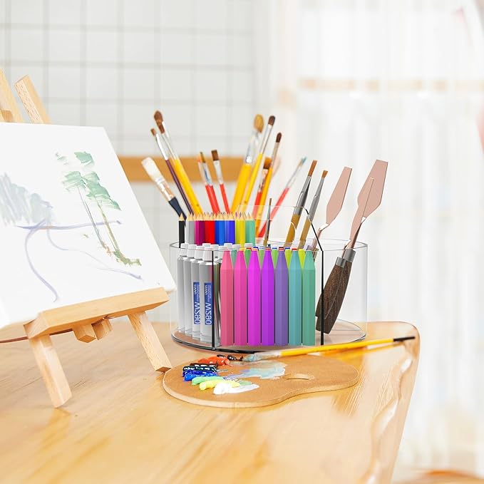 Absonic 250pcs Acrylic Pencil Holder Marker Organizer, 360-Degree Rotating Pen Holder, Crayon Organizers for Kids Pencil Organizer Caddy Art Supply Kids Desk Organizers for Office Home School