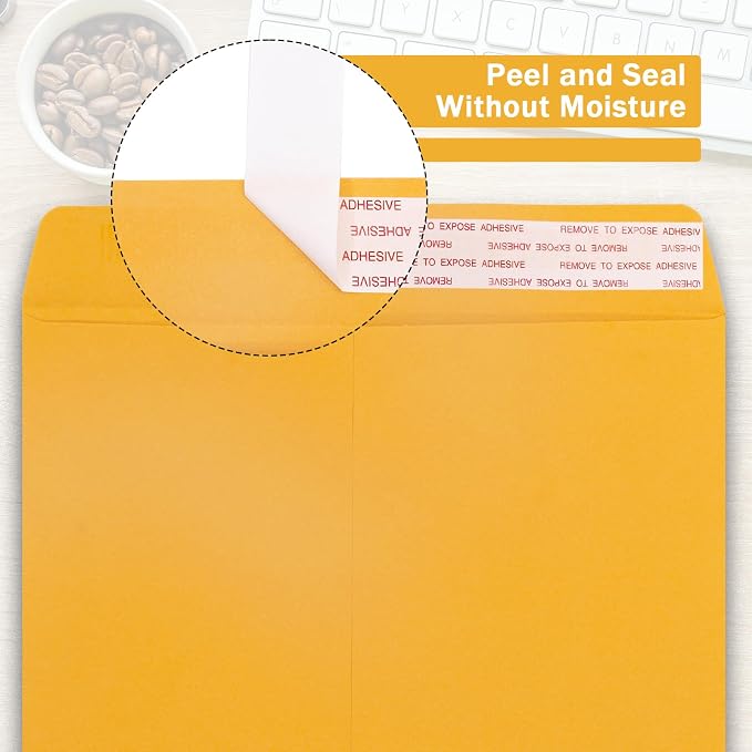 Goefun 10x13 Manilla Envelopes, 100 Pack | Catalog Envelopes, Self Seal, Yellow Brown, 100GSM Paper, Peel and Seal Flap, For Mailing, Organizing and Storage