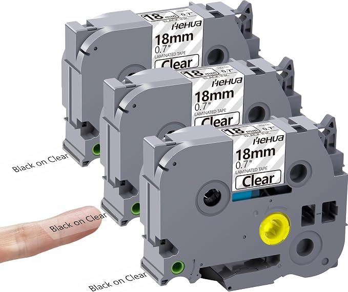 Hehua TZ141 3PK Compatible for Brother 18mm Label Maker Tape Black on Clear | 3/4 inch;3/4';0.7';0.7 inch;TZe 141;Black on Clear；18mm Label