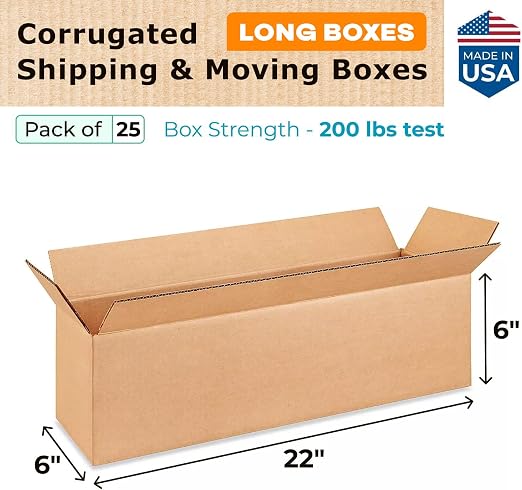 Long Moving & Shipping Boxes 22"L x 6"W x 6"H (25-Pack) - Extra Strength 200 lb vs Regular - Corrugated Heavy Duty Packing Boxes - Heavy Duty Shipping Box - Long Cardboard Box by IDL Packaging | Extra Strength 200 lb vs Regular - Corrugated Heavy Duty ...