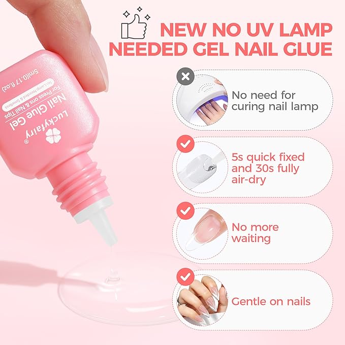 Gel Nail Glue for Press on Nails: No U V Lamp Need, Upgraded Air Fast-curing Super Strong Glue Gel Travel-Size 5ml for Nail Tips Fake Nails & Acrylic Long Lasting 3PCS