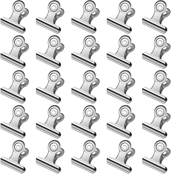 30 Pack Small Bull Clips 0.87 Inch Mini Metal Hinge Clips Binder Paper Hinge Clip for Office, Home, School, Shops, Silver, 22mm