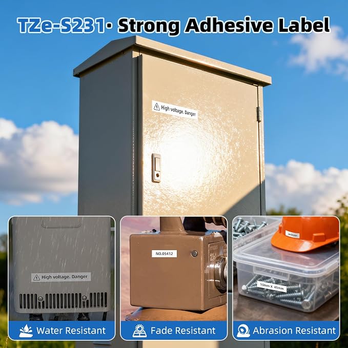 5 Pack TZe-S231 TZeS231 TZe TZ Extra Strength Tape 12mm 0.47" | Compatible with Brother P Touch Label Tape Strong Adhesive White for Ptouch PT-D210 PT-D220 PT-D400 D600 PTH110 Label Maker
